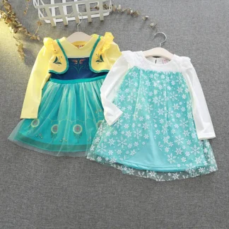 Princess Dresses Blue Yellow Embroidered Skirt Set for Girls