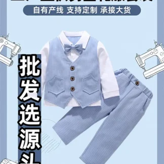 Light Blue Pinstripe Boys Suit with Bow Tie for Weddings & Parties