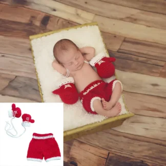 Red Crochet Newborn Photo Set with Gloves & Shorts