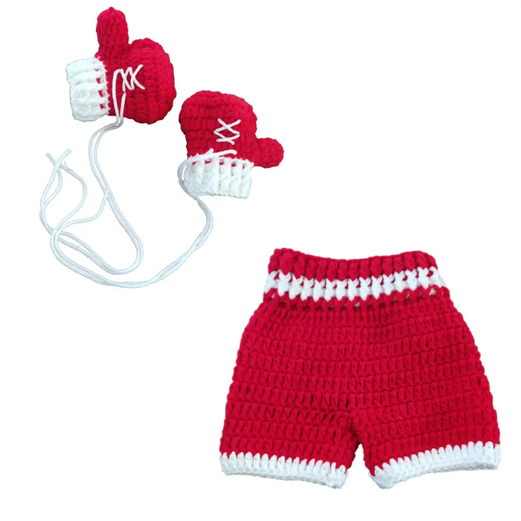 Red Crochet Newborn Photo Set with Gloves & Shorts - Image 5