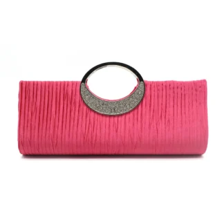 Pink Pleated Rhinestone Clutch Bag for Women