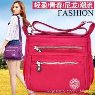 Women Nylon Waterproof Crossbody Bag Pink