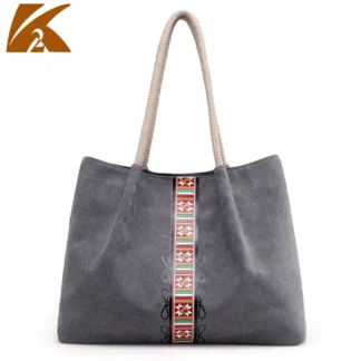 Women Canvas Retro Shoulder Bag with Colorful Print