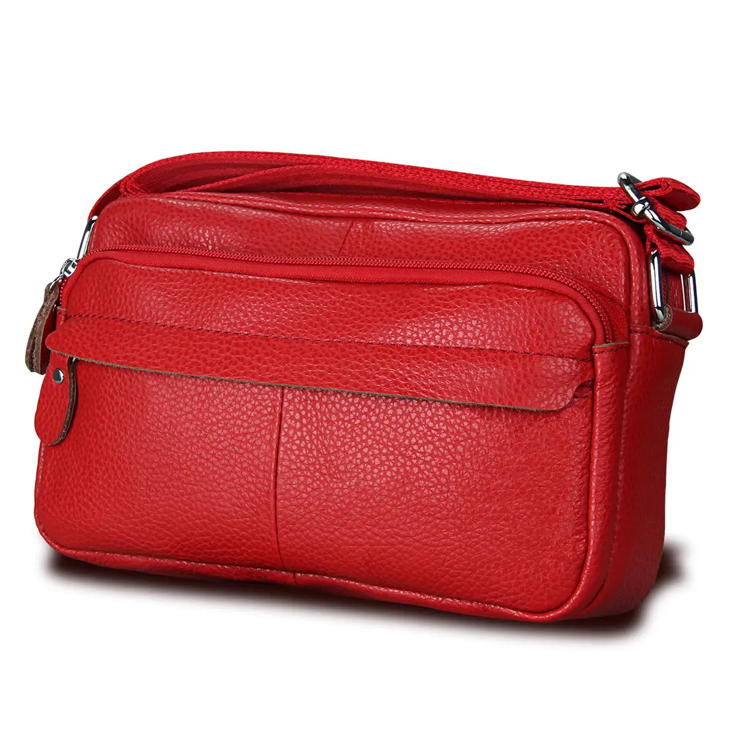 Red Leather Messenger Bag for Women Daily Use
