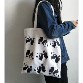 Panda Print Canvas Shoulder Bag for Women
