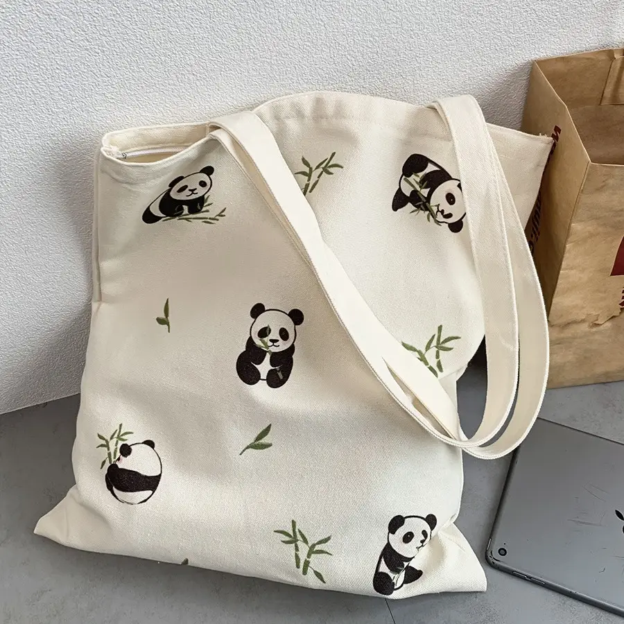 Panda Print Canvas Shoulder Bag for Women - Image 4