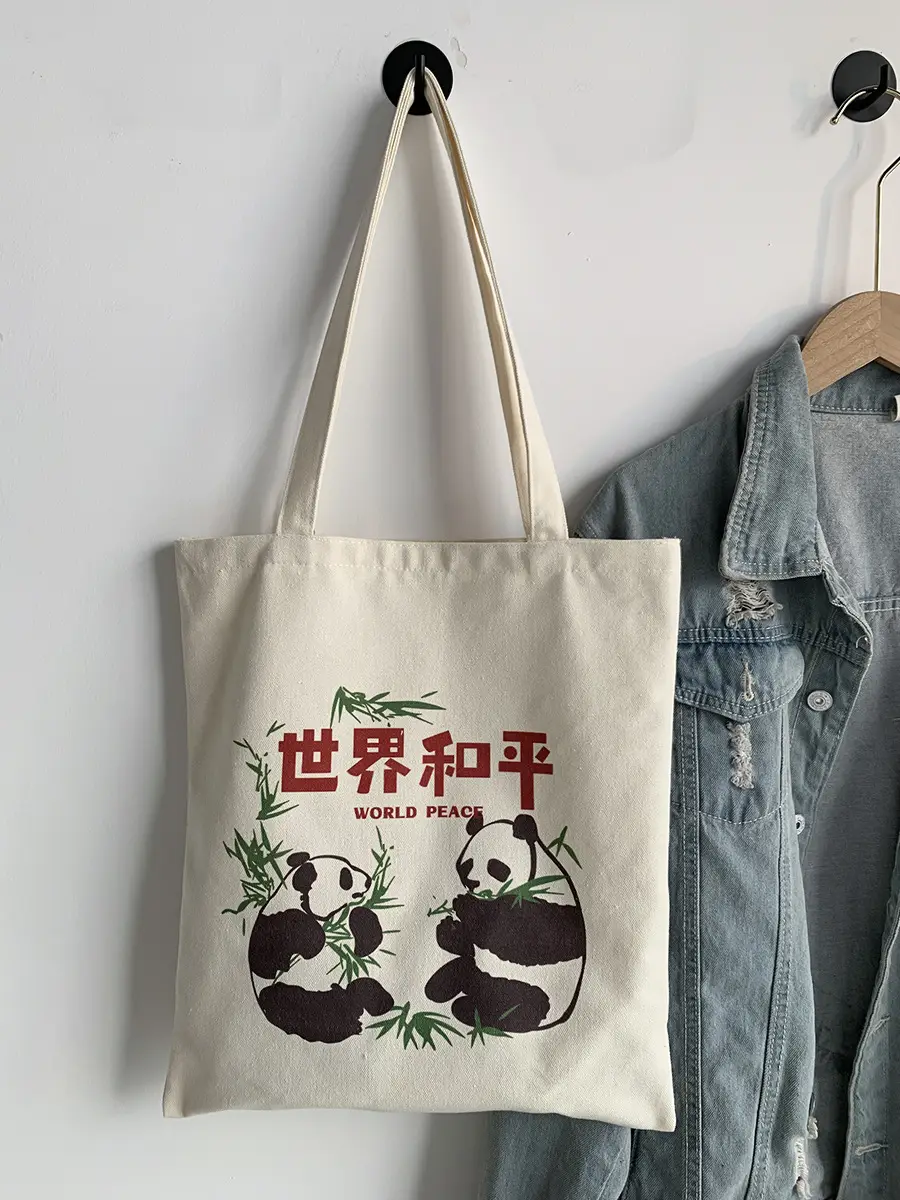 Panda Print Canvas Shoulder Bag for Women - Image 7