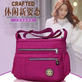 Women Nylon Crossbody Bag Large Multi Pocket Casual Purple