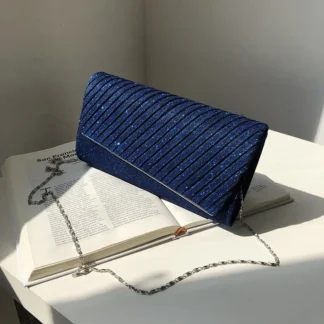 Blue Shiny Chain Clutch Bag for Women Evening Use