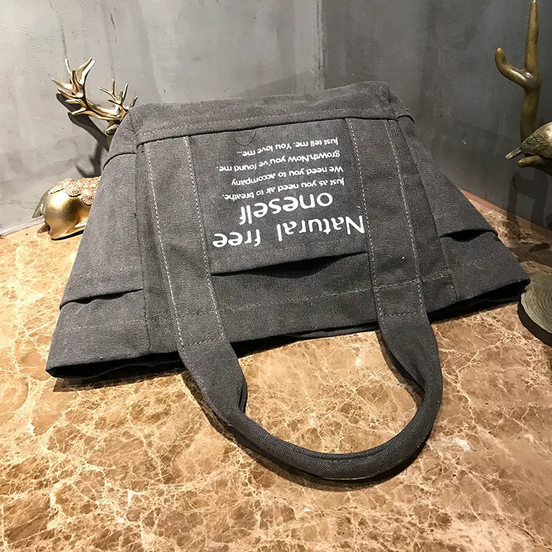 Women Canvas Shoulder Bag with Printed Quote