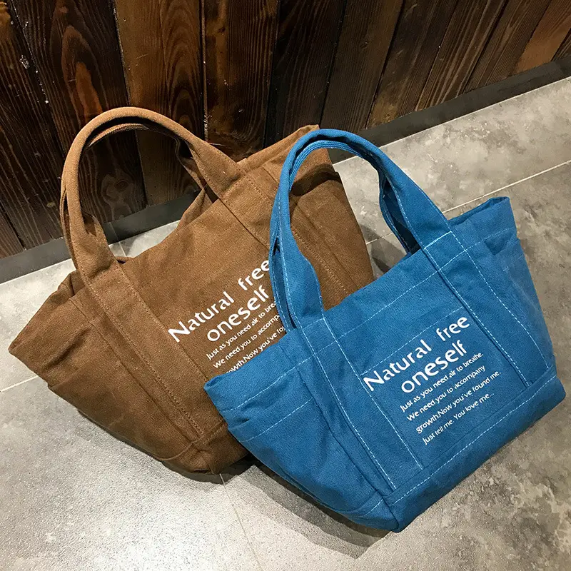 Women Canvas Shoulder Bag with Printed Quote - Image 3