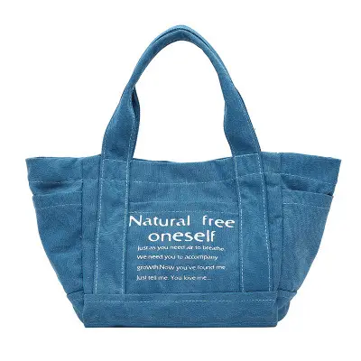 Women Canvas Shoulder Bag with Printed Quote - Image 7