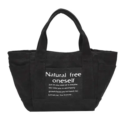 Women Canvas Shoulder Bag with Printed Quote - Image 8