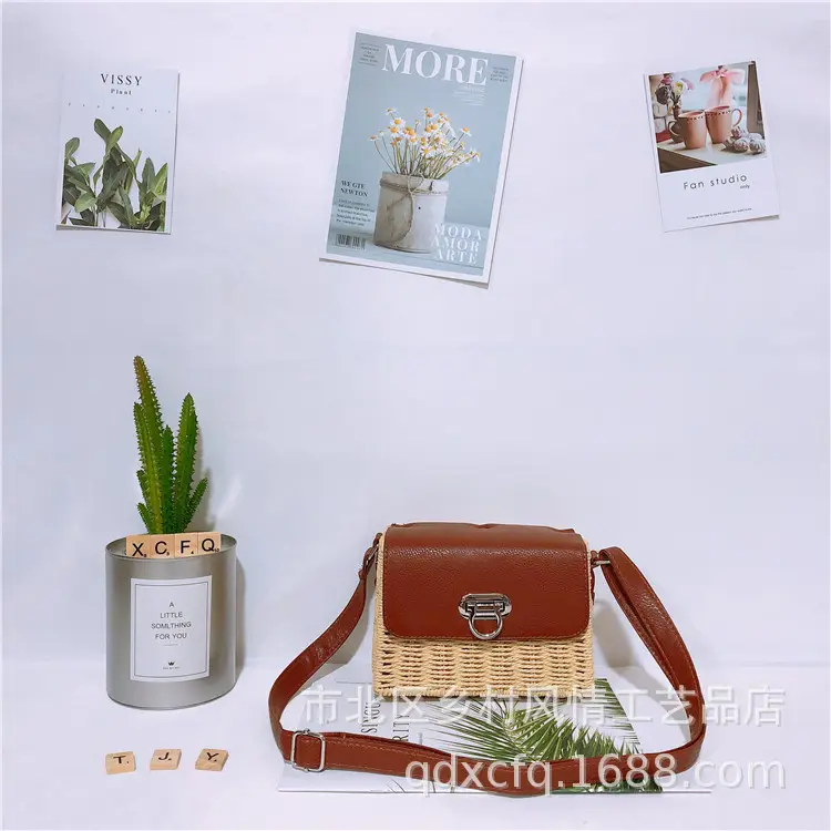 Women's Straw Woven Crossbody Bag with Lock - Image 3