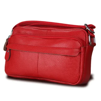 Red Cowhide Messenger Bag for Women Men Daily Use