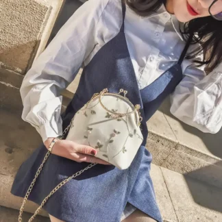 White Floral Embroidered Crossbody Bag for Women