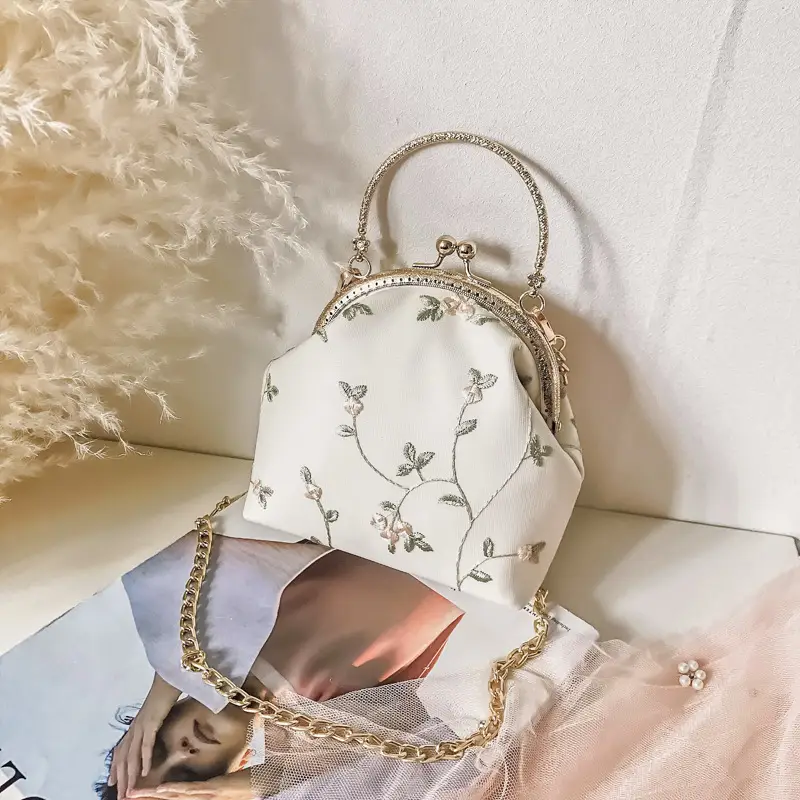 White Floral Embroidered Crossbody Bag for Women - Image 2