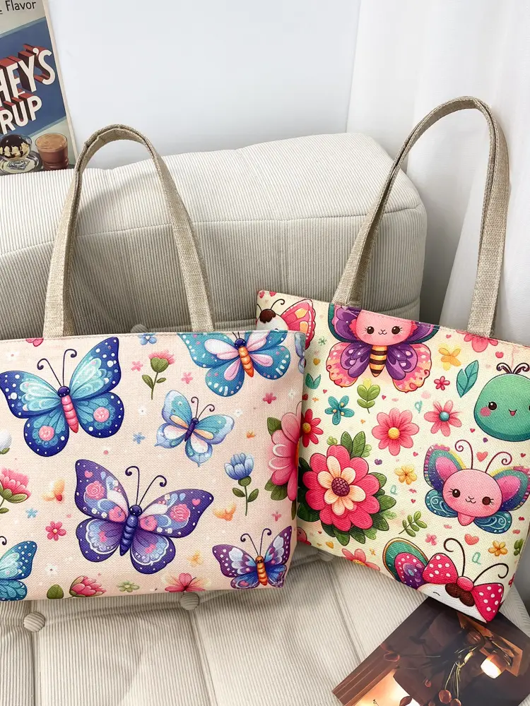 Butterfly Canvas Shoulder Bag for Women Large Capacity Retro Style - Image 4