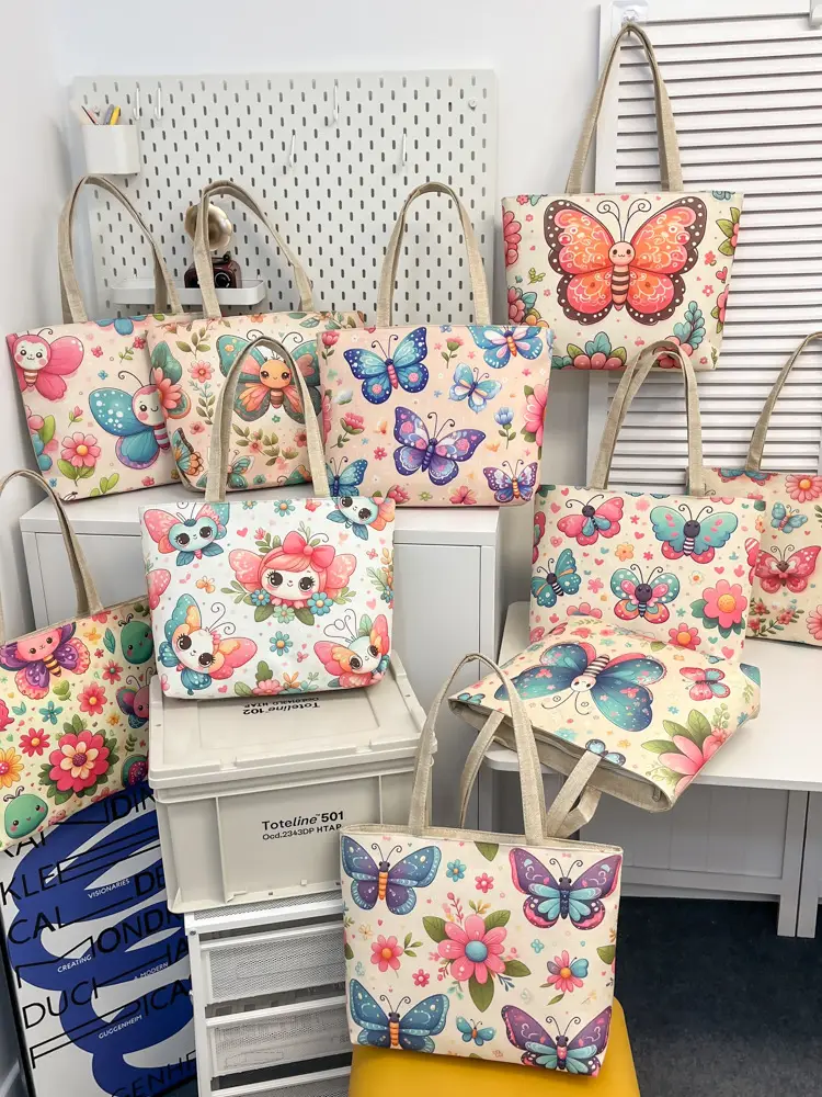 Butterfly Canvas Shoulder Bag for Women Large Capacity Retro Style - Image 5