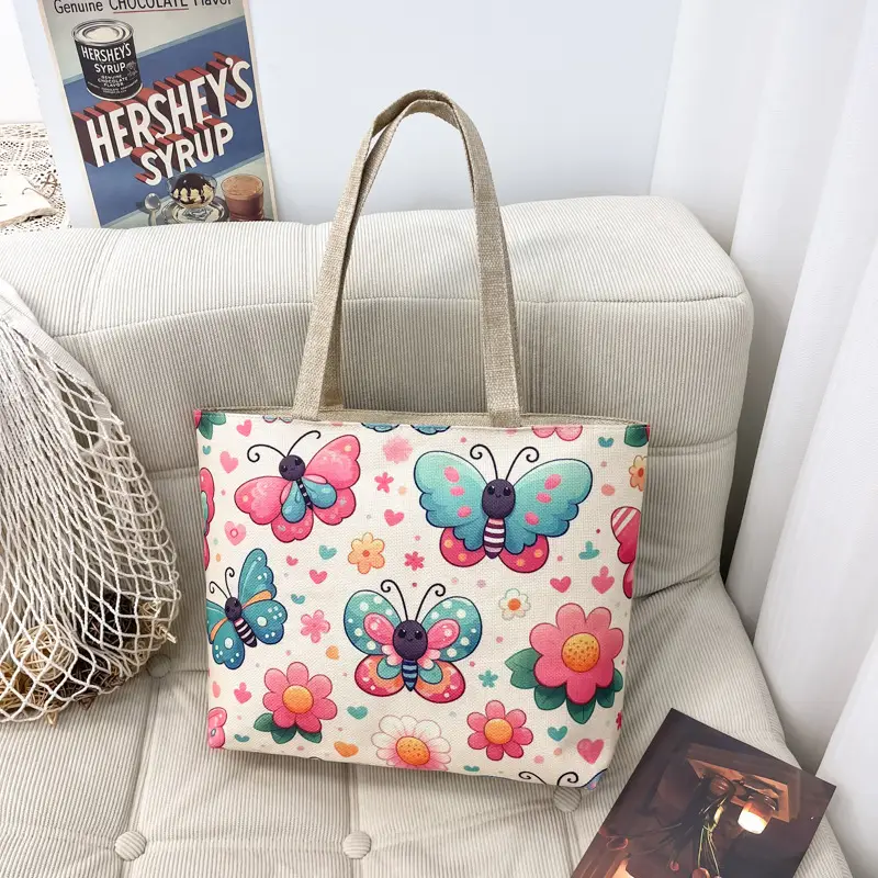 Butterfly Canvas Shoulder Bag for Women Large Capacity Retro Style - Image 6