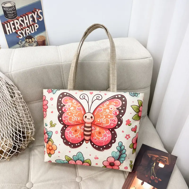 Butterfly Canvas Shoulder Bag for Women Large Capacity Retro Style - Image 7