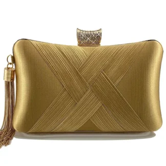 Golden Woven Diamond Tassel Clutch for Weddings & Parties