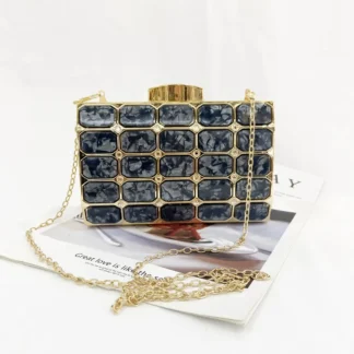Black Square Stone Pattern Cross Body Bag for Women