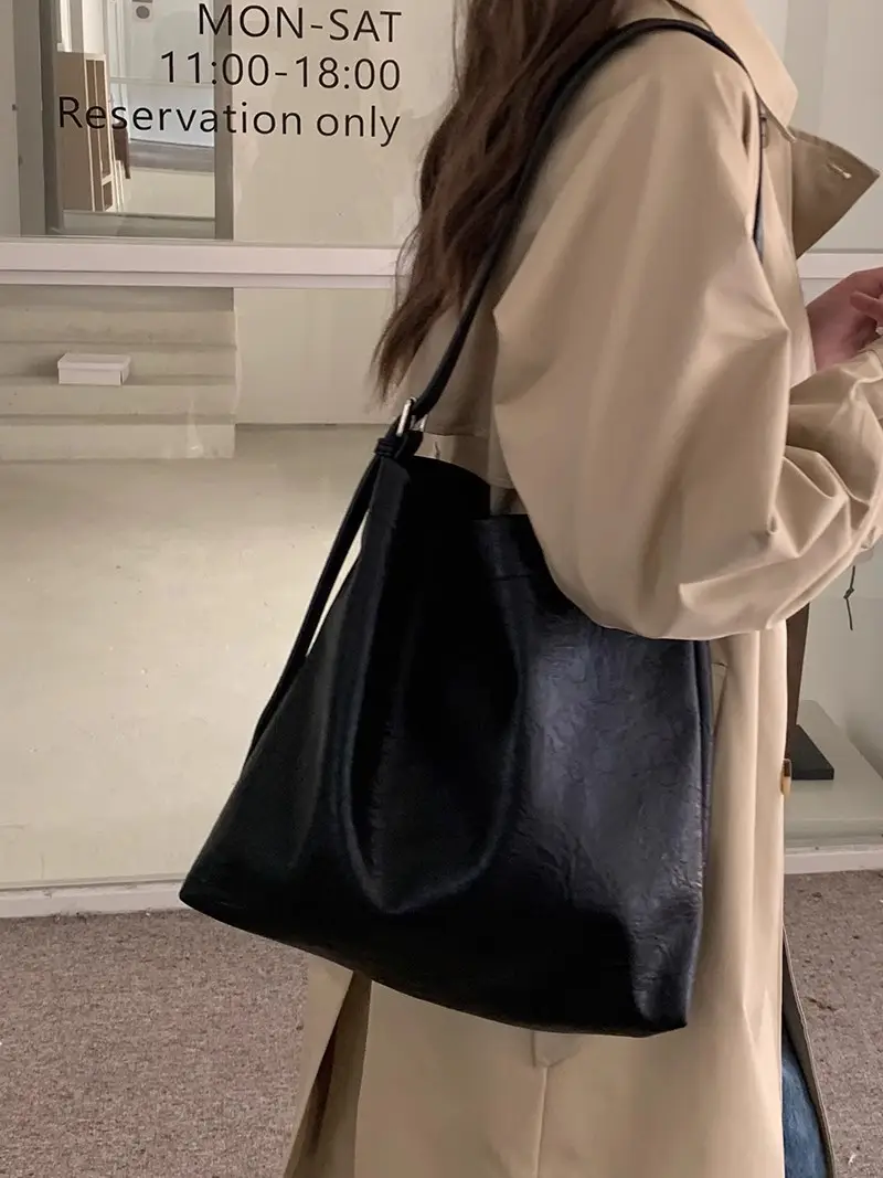 Brown Leather Tote Bag for College Girls with Retro Korean Design - Image 7