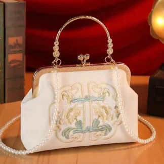 Creamy White Embroidered Handbag for Weddings & Hanfu Lovers