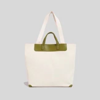 Green Leather Tote Bag for Daily Commute Office Use