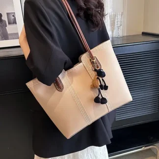 Stylish Beige Tote Bag with Pendant for Women