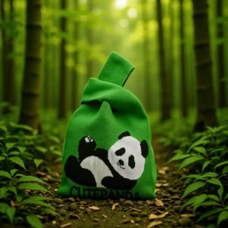 Green Knitted Panda Bag for Kids Daily Use
