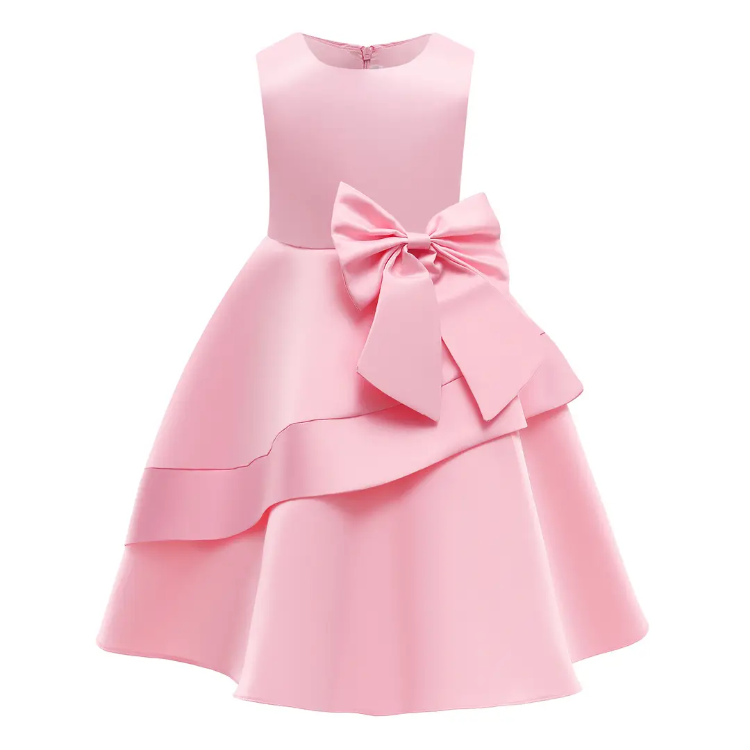 Girls Satin Bow Dress Pink Red Blue - Image 2