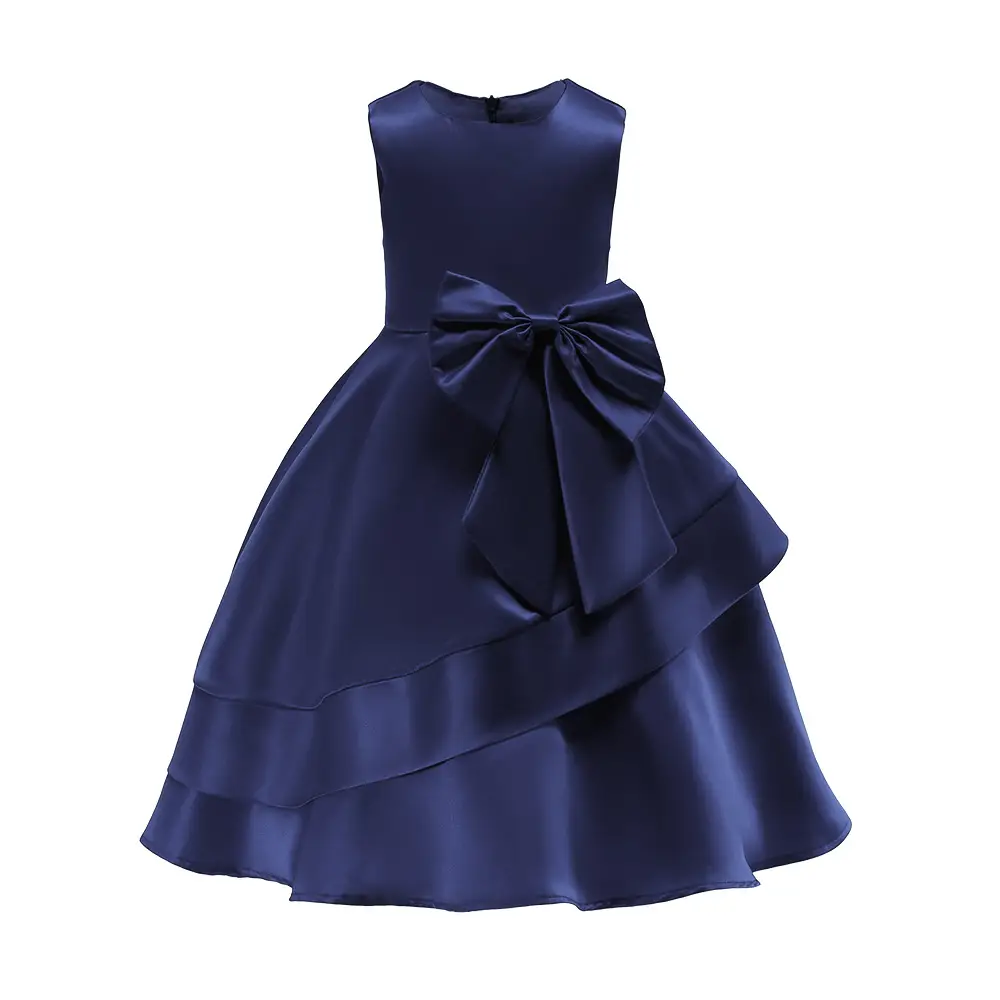 Girls Satin Bow Dress Pink Red Blue - Image 3