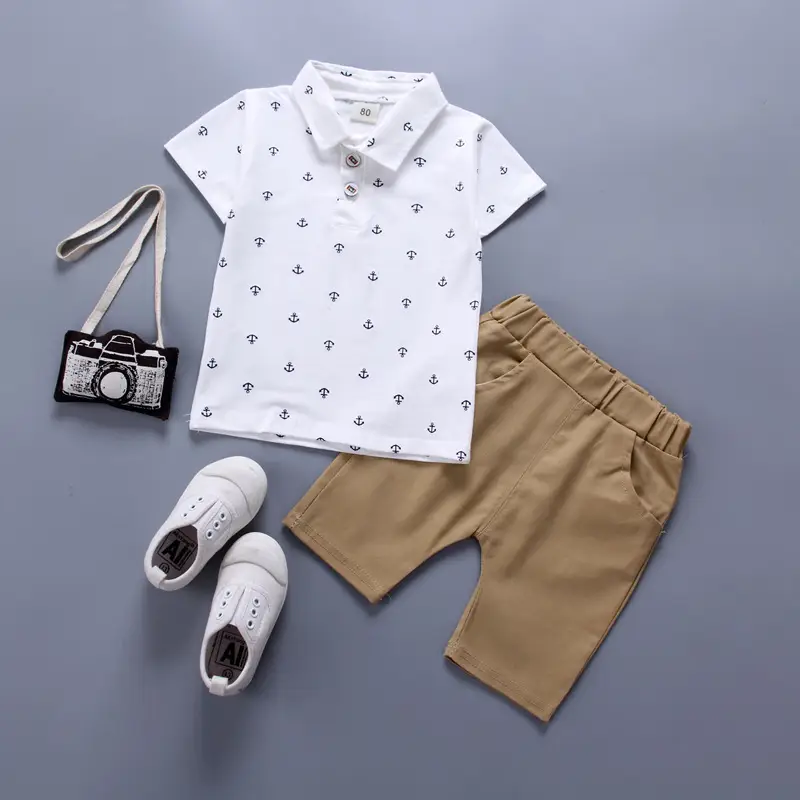 Baby Boys Summer Polo Set Navy Khaki Shorts - Image 2
