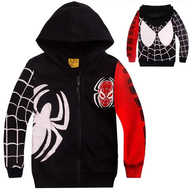 Kids Spider-Man Zipper Hoodie Red Black - Image 4