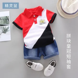 Boy Summer Polo Shirt Set with Denim Shorts
