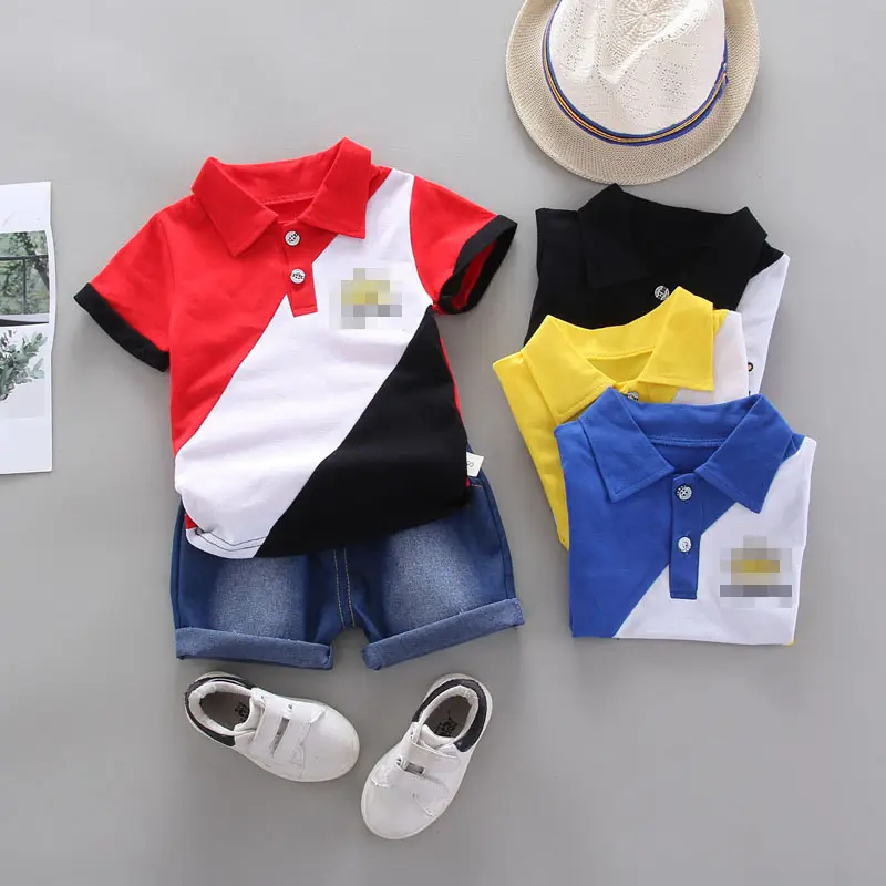 Boy Summer Polo Shirt Set with Denim Shorts - Image 2