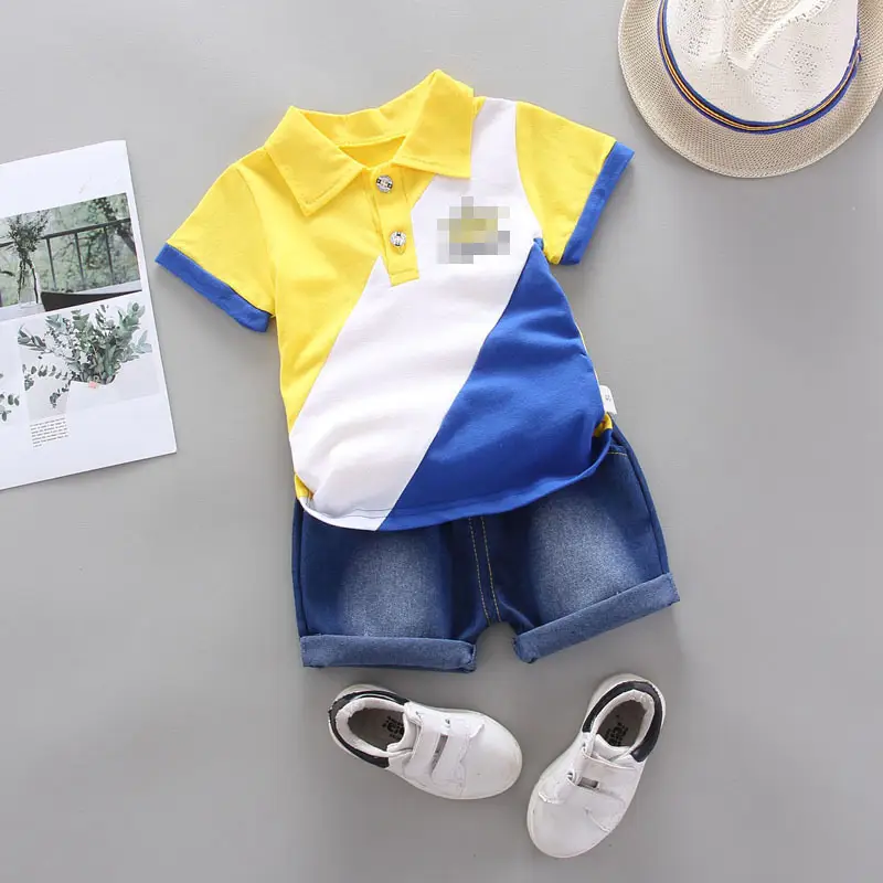 Boy Summer Polo Shirt Set with Denim Shorts - Image 3