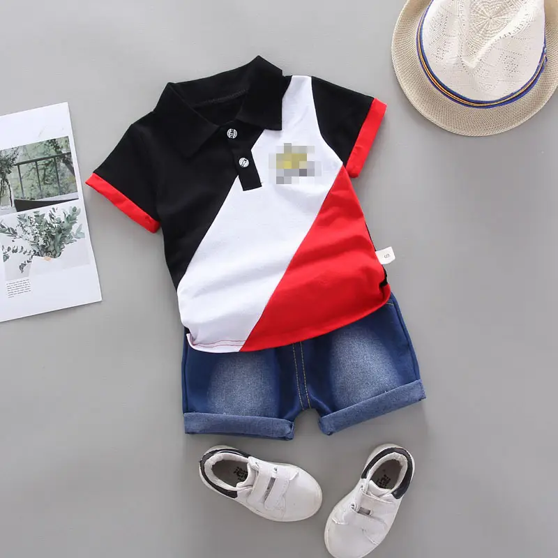Boy Summer Polo Shirt Set with Denim Shorts - Image 4