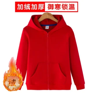 Kids Velvet Zipper Jacket Red Winter Warm Boys Girls