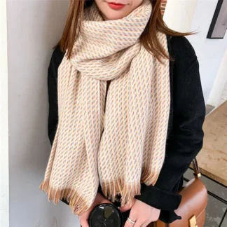 Women Plaid Imitation Cashmere Scarf Winter Warm Tassel