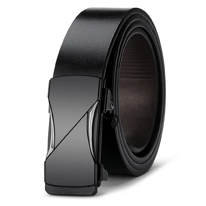 Men Genuine Leather Belt Black Gold Automatic Buckle - Image 5