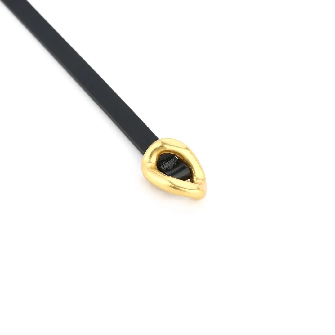 Women Leather Thin Belt with Gold Knot Buckle - Image 2