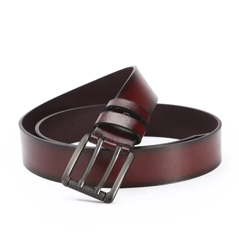 Men Leather Belt with Double Buckle Brown 120cm - Image 4