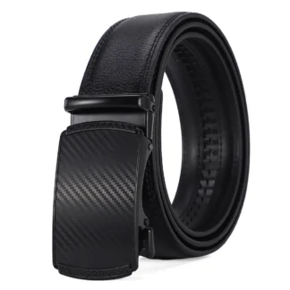 Men Black Carbon Fiber Automatic Buckle Leather Belt