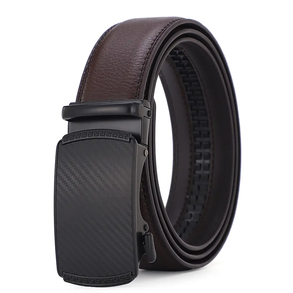 Men Black Carbon Fiber Automatic Buckle Leather Belt - Image 2