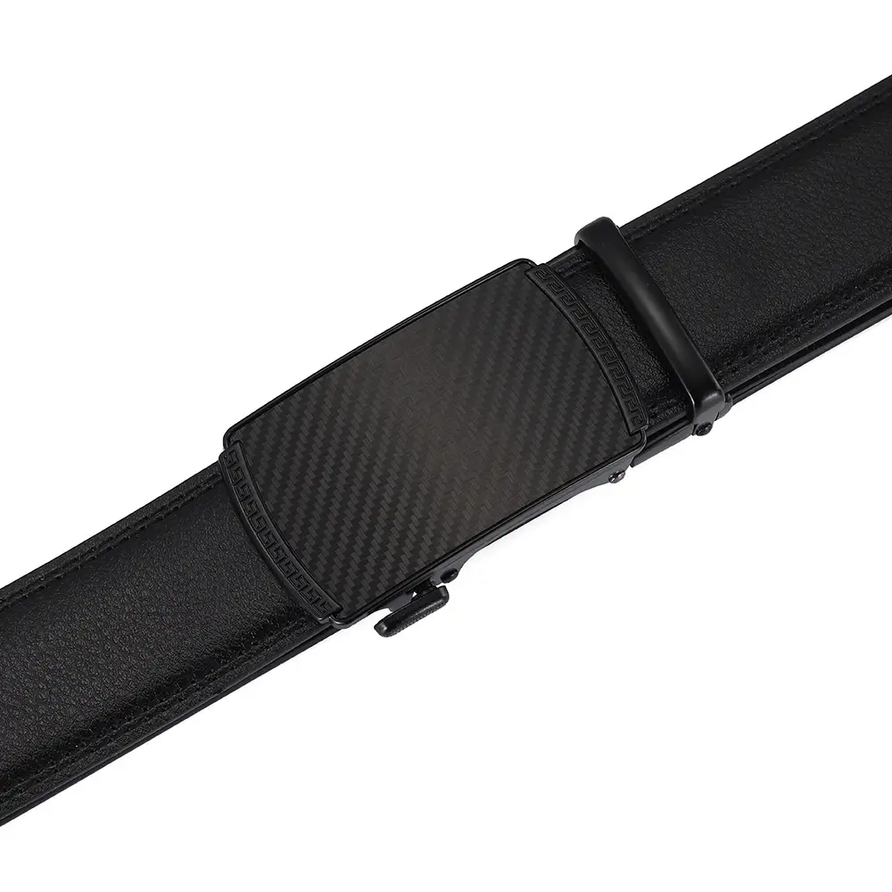 Men Black Carbon Fiber Automatic Buckle Leather Belt - Image 4