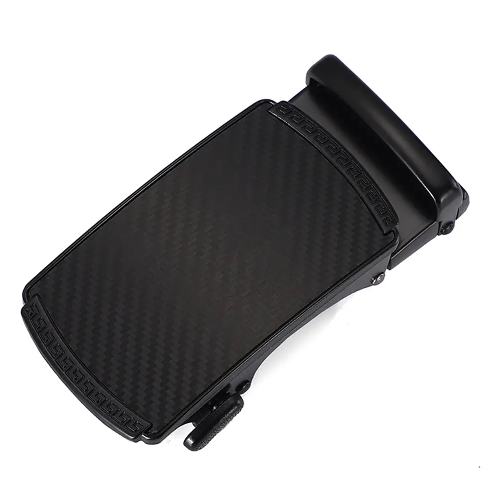 Men Black Carbon Fiber Automatic Buckle Leather Belt - Image 5