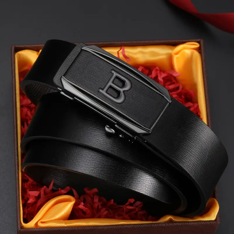 Men Brown Cowhide Belt with Gold Buckle - Image 3